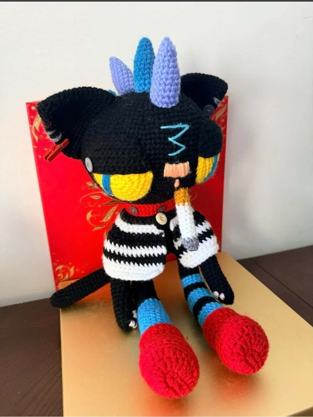 Handmade Black Multicolor Crochet punk Cat plush